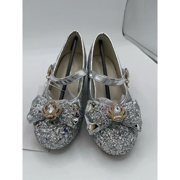 Little Kid Girl Glitter Princess Low Heel Fancy Party Dress Up Shoes Size 9 | Color: Silver | Size: 9g | Evealygab2's Closet